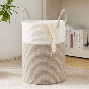 Cotton Rope Laundry Hamper Basket, 58L Tall Woven Collapsible Baskets for Blanket Organizing Clothes Hamper for Laundry Room Storage