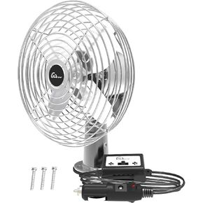 TRAVEL TIME 12V Deluxe Fan 2-Speed, Chrome - Universal for Most Vehicles, Dual-Speed Control, Cooling Fan, Portable Fan for Cars & Trucks