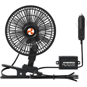 12 Volt Oscillating Fan, 8 Inch Portable Car Fan with Car Cigarette Lighter, 360° Cooling Ventilation, Car DC Clip Fan, Truck, RV, Automotive 12v Fan (Cord Length 6FT)