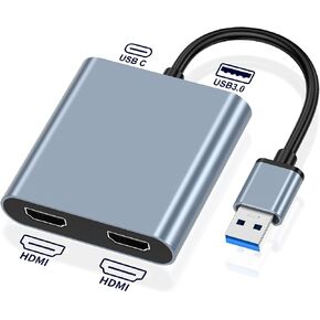 JLX USB 3.0 to Dual Hdmi Adapter for 2 Monitors 1080p, USB 3.0 External Graphics Card with USB3.0 Data Transmission PD Charging, Compatible for Windows 7/8/10/11, Mac OS (USB3.0 to Dual HDMI) in Saudi Arabia