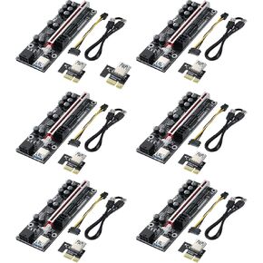 PCIE Riser 1X to 16X GPU Riser Card V011-PRO, with 0.6m USB 3.0 Extension Cable - 2*6PIN Powered - 10 Solid Capacitors - Graphics Extender Riser Card for Bitcoin Ethereum Mining rig ETH (6PCS)