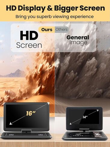 مشغل DVD محمول Arafuna مقاس 18 بوصة مع بطارية قابلة للشحن لمدة 5 ساعات، وشاشة دوارة عالية الدقة مقاس 16 بوصة مع مكبرات صوت استريو مزدوجة، ودعم تلفزيون USB/SD/مزامنة، ومناطق مجانية، والذاكرة الأخيرة in Kuwait