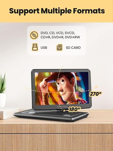 مشغل DVD محمول Arafuna مقاس 18 بوصة مع بطارية قابلة للشحن لمدة 5 ساعات، وشاشة دوارة عالية الدقة مقاس 16 بوصة مع مكبرات صوت استريو مزدوجة، ودعم تلفزيون USB/SD/مزامنة، ومناطق مجانية، والذاكرة الأخيرة in Kuwait