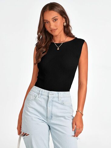 PRETTYGARDEN المرأة مضلع تانك القمم 2024 الصيف Crewneck بلوزات بلا أكمام عادية ضيق سليم المجهزة متماسكة الأساسية تي شيرت in Saudi Arabia
