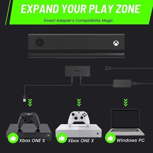 محول TNP Kinect لأجهزة Xbox One S - محول Kinect سهل الاستخدام لأجهزة Xbox One X/S، ومحول USB 3.0 Kinect PC لأجهزة الكمبيوتر التي تعمل بنظام Windows مع محول الطاقة المتضمن وكابل طاقة التيار المتردد وكابل USB 3.0 in Saudi Arabia