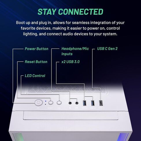 كمبيوتر سطح المكتب Skytech Shiva للألعاب، Ryzen 7 7700X 4.5 جيجا هرتز (5.4 جيجا هرتز Turbo Boost)، NVIDIA RTX 4060 8 جيجا GDDR6X، 2 تيرابايت SSD، 16 جيجا DDR5 RAM 5200، 650 وات GOLD PSU، 360 مم ARGB AIO، Wi-Fi، Win 11 Home in Kuwait