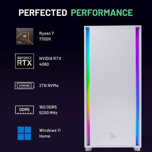 كمبيوتر سطح المكتب Skytech Shiva للألعاب، Ryzen 7 7700X 4.5 جيجا هرتز (5.4 جيجا هرتز Turbo Boost)، NVIDIA RTX 4060 8 جيجا GDDR6X، 2 تيرابايت SSD، 16 جيجا DDR5 RAM 5200، 650 وات GOLD PSU، 360 مم ARGB AIO، Wi-Fi، Win 11 Home in Kuwait
