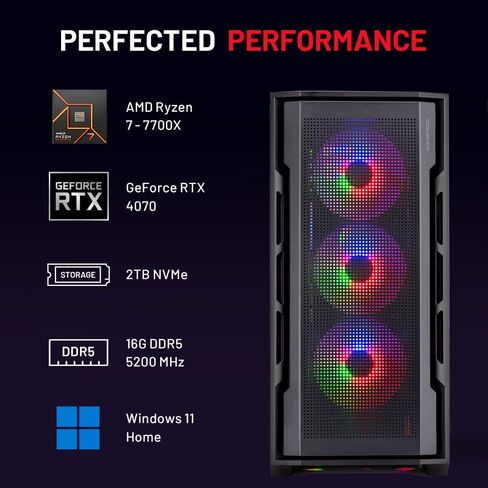 Skytech Shiva Gaming PC Desktop, Ryzen 7 7700X 4.5 GHz (5.4GHz Turbo Boost), NVIDIA RTX 4060 8GB GDDR6X, 2TB SSD, 16GB DDR5 RAM 5200, 650W GOLD PSU, 360mm ARGB AIO, Wi-Fi, Win 11 Home in Saudi Arabia
