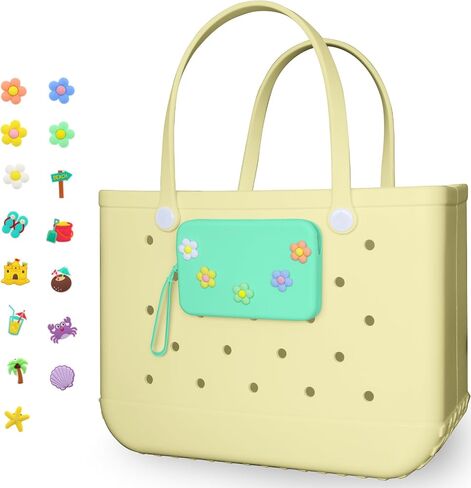 Zippered Silicone Phone Holder for Bogg Bag X-Large with 15 Charm, Accessories Attachment for Bogg Beach Bags Tote Bag Green in Saudi Arabia