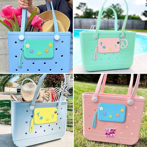 Zippered Silicone Phone Holder for Bogg Bag X-Large with 15 Charm, Accessories Attachment for Bogg Beach Bags Tote Bag Green in Saudi Arabia