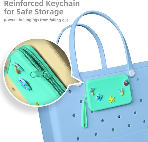Zippered Silicone Phone Holder for Bogg Bag X-Large with 15 Charm, Accessories Attachment for Bogg Beach Bags Tote Bag Green in Saudi Arabia