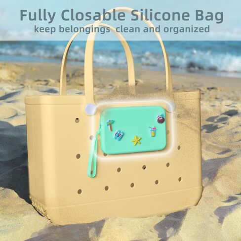 Zippered Silicone Phone Holder for Bogg Bag X-Large with 15 Charm, Accessories Attachment for Bogg Beach Bags Tote Bag Green in Saudi Arabia