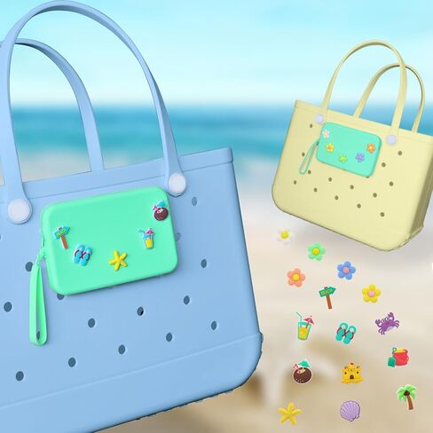 Zippered Silicone Phone Holder for Bogg Bag X-Large with 15 Charm, Accessories Attachment for Bogg Beach Bags Tote Bag Green in Saudi Arabia