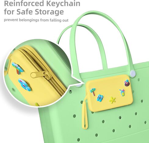 Zippered Silicone Phone Holder for Bogg Bag X-Large with 15 Charm, Accessories Attachment for Bogg Beach Bags Tote Bag Green in Saudi Arabia