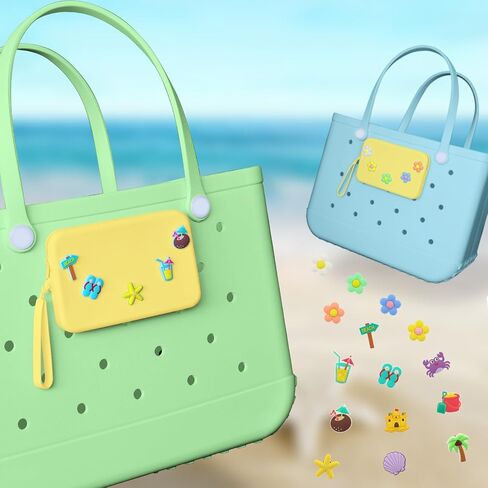 Zippered Silicone Phone Holder for Bogg Bag X-Large with 15 Charm, Accessories Attachment for Bogg Beach Bags Tote Bag Green in Saudi Arabia