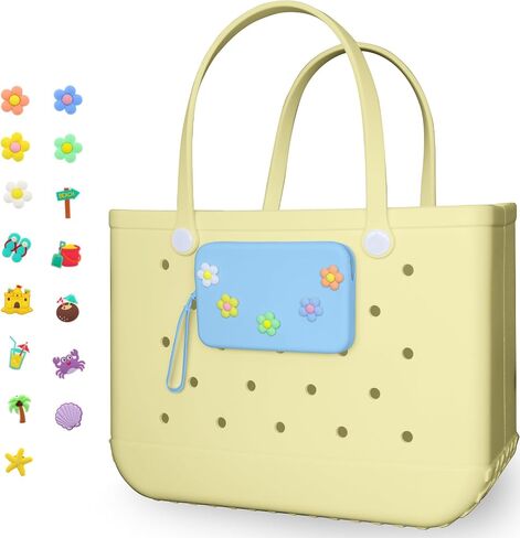 Zippered Silicone Phone Holder for Bogg Bag X-Large with 15 Charm, Accessories Attachment for Bogg Beach Bags Tote Bag Green in Saudi Arabia