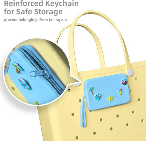 Zippered Silicone Phone Holder for Bogg Bag X-Large with 15 Charm, Accessories Attachment for Bogg Beach Bags Tote Bag Green in Saudi Arabia