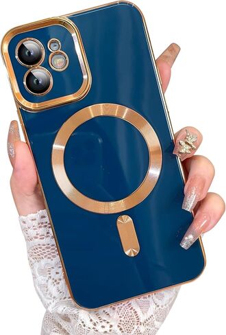 حافظة OOK Magnatic لهاتف iPhone 15 Pro Max [متوافقة مع MagSafe] حافظة كاملة لعدسة الكاميرا بحافة مطلية بالكهرباء الذهبية حافظة هاتف واقية مقاومة للصدمات من مادة TPU للنساء والرجال 6.7 بوصة - أسود in Kuwait