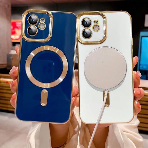 حافظة OOK Magnatic لهاتف iPhone 15 Pro Max [متوافقة مع MagSafe] حافظة كاملة لعدسة الكاميرا بحافة مطلية بالكهرباء الذهبية حافظة هاتف واقية مقاومة للصدمات من مادة TPU للنساء والرجال 6.7 بوصة - أسود in Kuwait