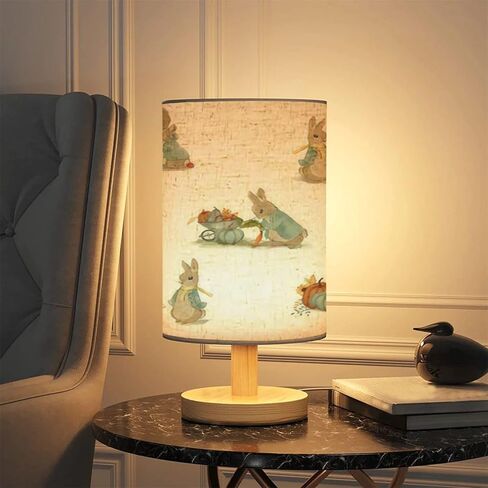Bedside Lamp for Bedroom, Seamless Pattern Little Deer Hare Small Lamp, Linen Lampshade Table Lamp, Dimmable Nightstand Lamp with Woodbase for Living Room Office in Kuwait
