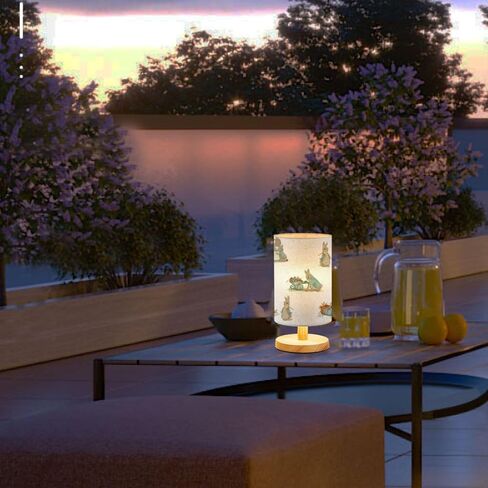 Bedside Lamp for Bedroom, Seamless Pattern Little Deer Hare Small Lamp, Linen Lampshade Table Lamp, Dimmable Nightstand Lamp with Woodbase for Living Room Office in Kuwait