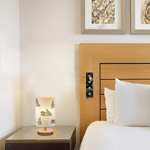 Bedside Lamp for Bedroom, Seamless Pattern Little Deer Hare Small Lamp, Linen Lampshade Table Lamp, Dimmable Nightstand Lamp with Woodbase for Living Room Office in Kuwait
