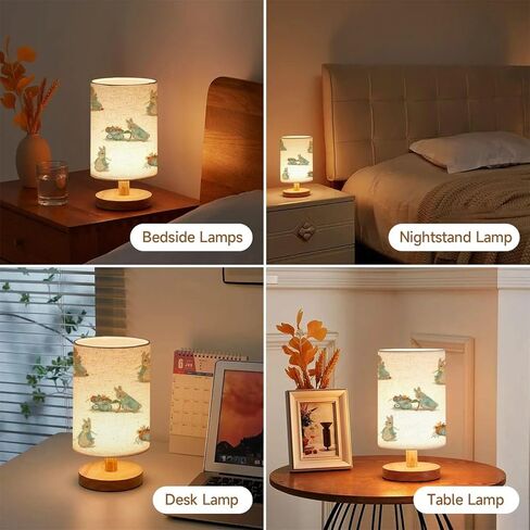 Bedside Lamp for Bedroom, Seamless Pattern Little Deer Hare Small Lamp, Linen Lampshade Table Lamp, Dimmable Nightstand Lamp with Woodbase for Living Room Office in Kuwait