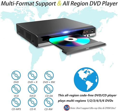 مشغل DVD للتلفزيون المنزلي ومشغل الأقراص المضغوطة مع جهاز تحكم عن بعد 1080P HD مدمج، كابلات HDMI وRCA مجانية لجميع المناطق، مدخل USB، شاشة دعم وجهاز عرض، أجهزة تلفزيون جديدة وقديمة in Kuwait