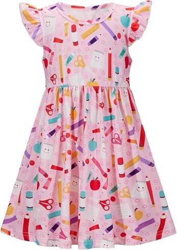 Baby Girls Clothes Little Girl Back to School Dress Fly Sleeve Kids Dresses Toddler Summer Sundress 3T 4T 5T 6T 7T 8T in Saudi Arabia