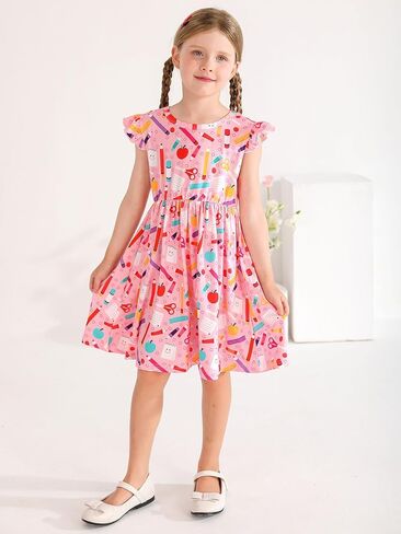 Baby Girls Clothes Little Girl Back to School Dress Fly Sleeve Kids Dresses Toddler Summer Sundress 3T 4T 5T 6T 7T 8T in Saudi Arabia