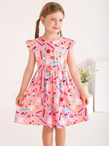 Baby Girls Clothes Little Girl Back to School Dress Fly Sleeve Kids Dresses Toddler Summer Sundress 3T 4T 5T 6T 7T 8T in Saudi Arabia