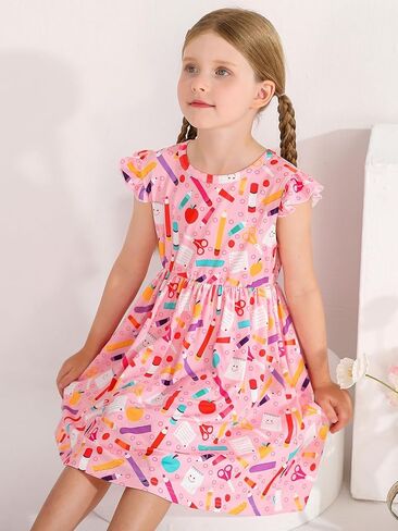 Baby Girls Clothes Little Girl Back to School Dress Fly Sleeve Kids Dresses Toddler Summer Sundress 3T 4T 5T 6T 7T 8T in Saudi Arabia