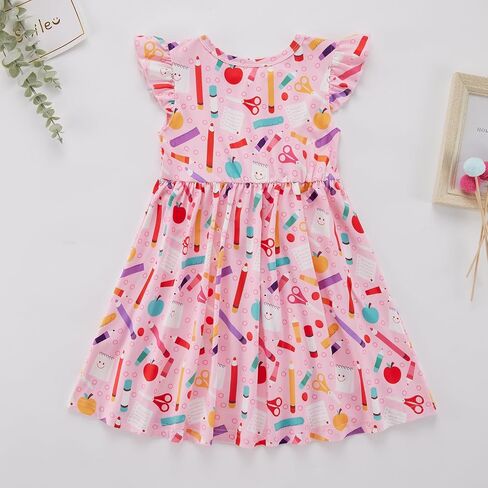 Baby Girls Clothes Little Girl Back to School Dress Fly Sleeve Kids Dresses Toddler Summer Sundress 3T 4T 5T 6T 7T 8T in Saudi Arabia