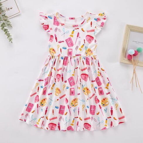 Baby Girls Clothes Little Girl Back to School Dress Fly Sleeve Kids Dresses Toddler Summer Sundress 3T 4T 5T 6T 7T 8T in Saudi Arabia
