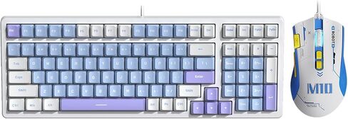 Qisan Mechanical Gaming Keyboard Mouse Combo Set Wired Keyboard Blue Switch 100 Keys Blue Backlit US Layout 8 Button Programmable 6 Level DPI Adjustable Gaming Mouse | Computer Keyboards in Saudi Arabia