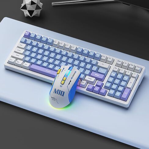 Qisan Mechanical Gaming Keyboard Mouse Combo Set Wired Keyboard Blue Switch 100 Keys Blue Backlit US Layout 8 Button Programmable 6 Level DPI Adjustable Gaming Mouse | Computer Keyboards in Saudi Arabia