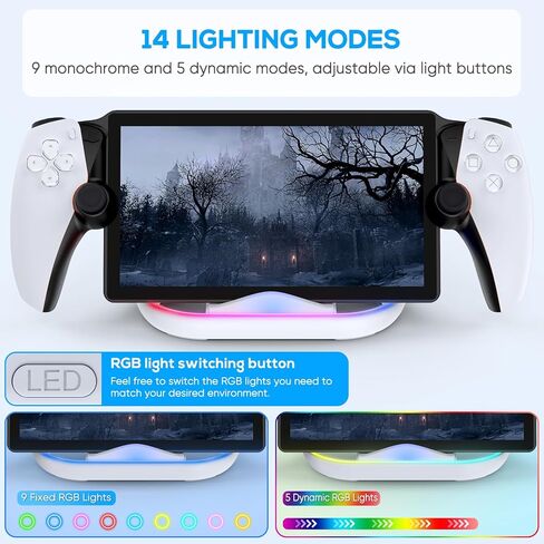 قاعدة شحن RGB لمشغل Playstation Portal Remote Player، محطة شحن محمولة لملحقات وحدات تحكم Portal PS5 مع 14 وضع إضاءة وكابل من النوع C، أبيض in Kuwait