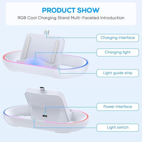 قاعدة شحن RGB لمشغل Playstation Portal Remote Player، محطة شحن محمولة لملحقات وحدات تحكم Portal PS5 مع 14 وضع إضاءة وكابل من النوع C، أبيض in Kuwait