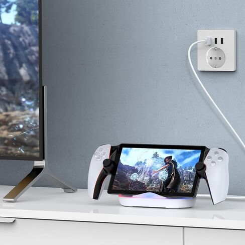 قاعدة شحن RGB لمشغل Playstation Portal Remote Player، محطة شحن محمولة لملحقات وحدات تحكم Portal PS5 مع 14 وضع إضاءة وكابل من النوع C، أبيض in Kuwait