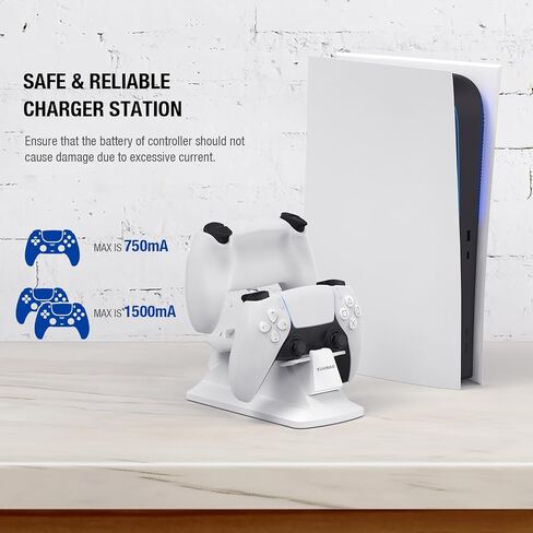 PS5 Controller Charging Station, Dual Controller Charging Dock for Playstation 5 with Fast Charging 5V/2A Type-C Cable, Overcharge Protection Function, PS5 Charging Station, White in Saudi Arabia