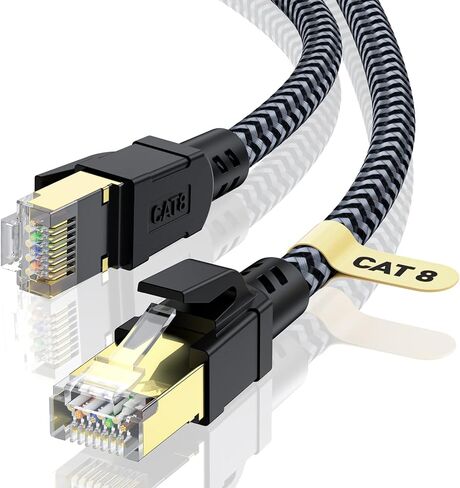 Cat 8 Ethernet Cable 100FT, High-Speed Braided Internet Cable Network Cord with Gold Plated RJ45 Connector 40Gbps 2000Mhz Heavy Duty LAN Cable Shielded Indoor in Kuwait