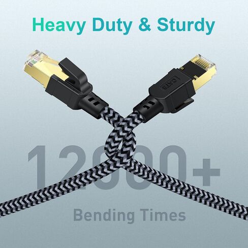 Cat 8 Ethernet Cable 100FT, High-Speed Braided Internet Cable Network Cord with Gold Plated RJ45 Connector 40Gbps 2000Mhz Heavy Duty LAN Cable Shielded Indoor in Kuwait