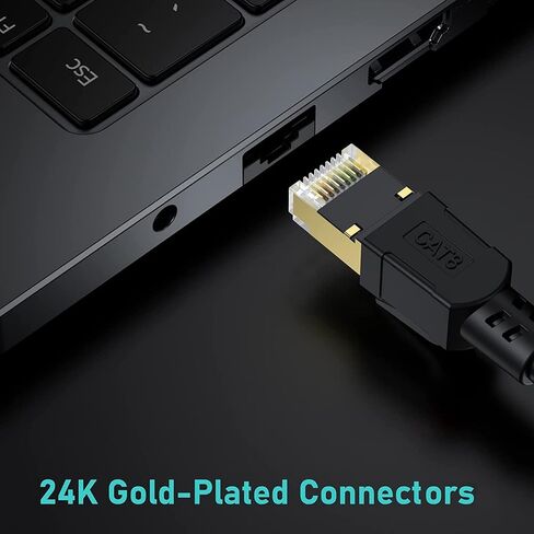 Cat 8 Ethernet Cable 100FT, High-Speed Braided Internet Cable Network Cord with Gold Plated RJ45 Connector 40Gbps 2000Mhz Heavy Duty LAN Cable Shielded Indoor in Kuwait