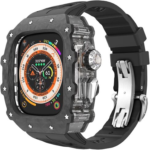 For Apple Watch Ultra 2 Case Carbon Fiber Fluorine Rubber Band, Luxury iWatch Ultra 49mm Carbon Fiber Case for Men, Replacement Fluorine Rubber Strap Apple Watch 49mm Protective Bumper Cover in Saudi Arabia