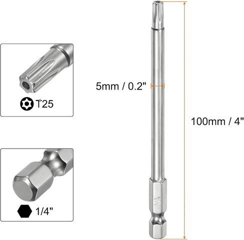 2pcs T6 Security Torx Bit 1/4" Hex Shank 4" Long S2 Steel Magnetic Tamper Resistant Star Bits Screwdriver Torx Head with Hole for Driver Drill Bits Remove Fastening Screws in Saudi Arabia