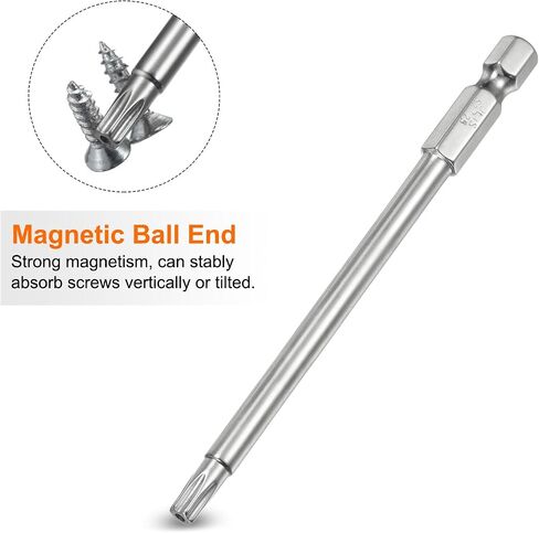 2pcs T6 Security Torx Bit 1/4" Hex Shank 4" Long S2 Steel Magnetic Tamper Resistant Star Bits Screwdriver Torx Head with Hole for Driver Drill Bits Remove Fastening Screws in Saudi Arabia