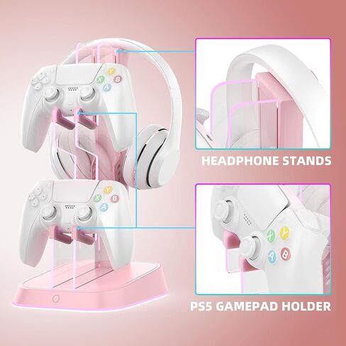 Gaming RGB Headphones Stand, Headset Stand with Colorful Light Modes-Controller Holder with 2 USB Charging Ports and Type-c-Earphone Hanger Accessories for Desktop Gamer (Black) in Saudi Arabia