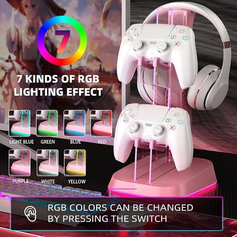 Gaming RGB Headphones Stand, Headset Stand with Colorful Light Modes-Controller Holder with 2 USB Charging Ports and Type-c-Earphone Hanger Accessories for Desktop Gamer (Black) in Saudi Arabia