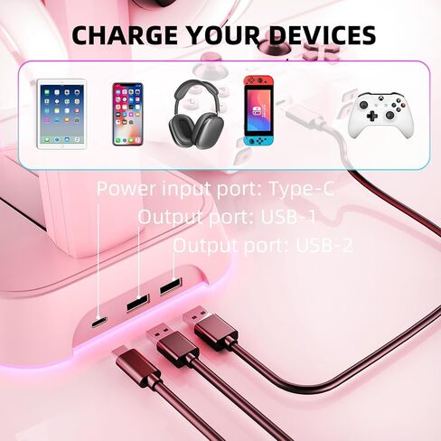 Gaming RGB Headphones Stand, Headset Stand with Colorful Light Modes-Controller Holder with 2 USB Charging Ports and Type-c-Earphone Hanger Accessories for Desktop Gamer (Black) in Saudi Arabia