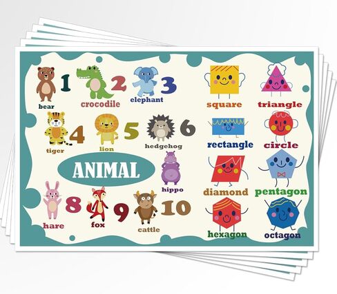Disposable Placemats for Baby, 40 Pack Sticky Placemats Restaurant Table Mats for Toddler, 12" x 18" Mats for Kids Learn Numbers, Shapes, and Animals in Kuwait